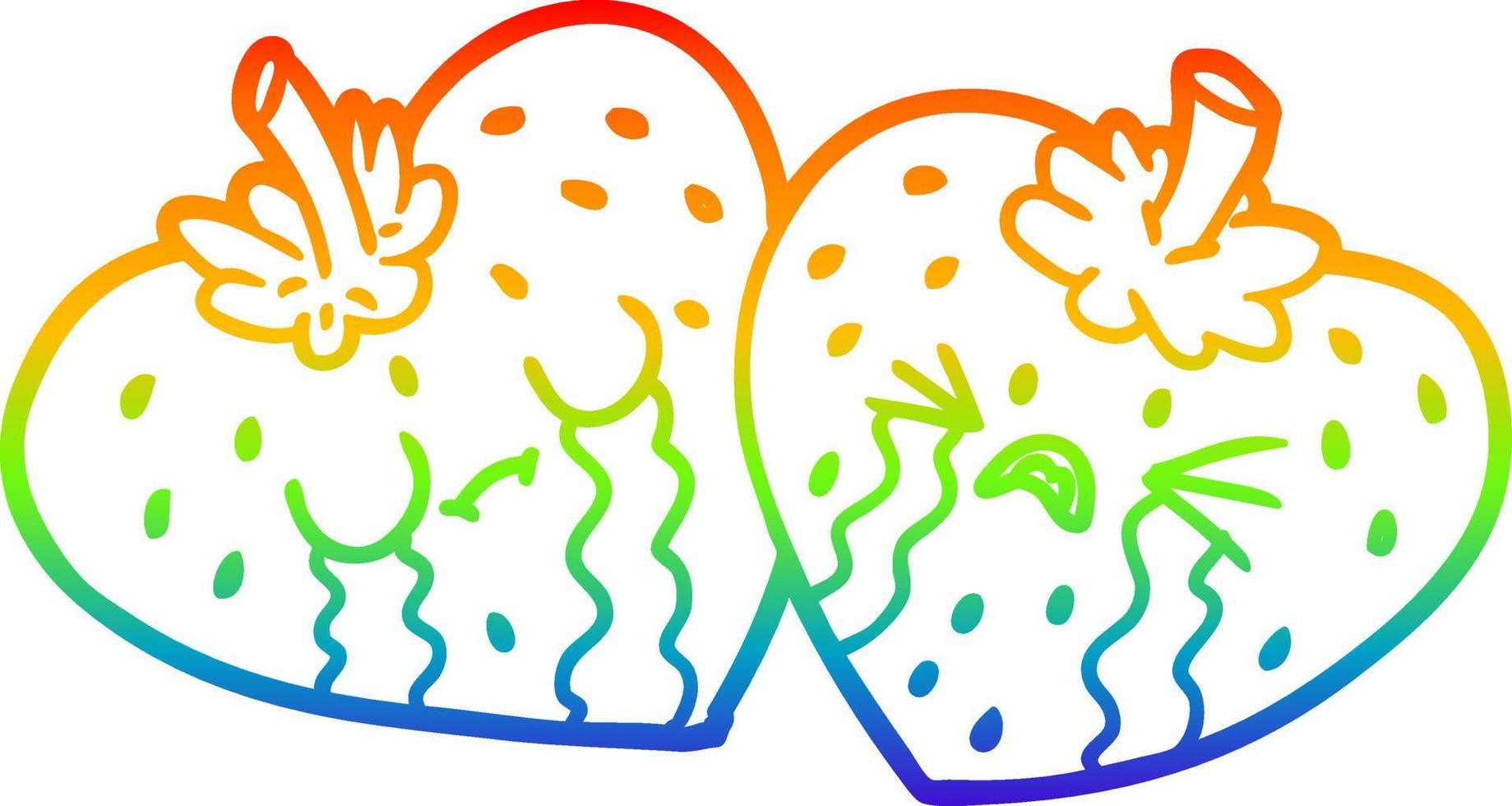 rainbow gradient line drawing cartoon strawberries vector