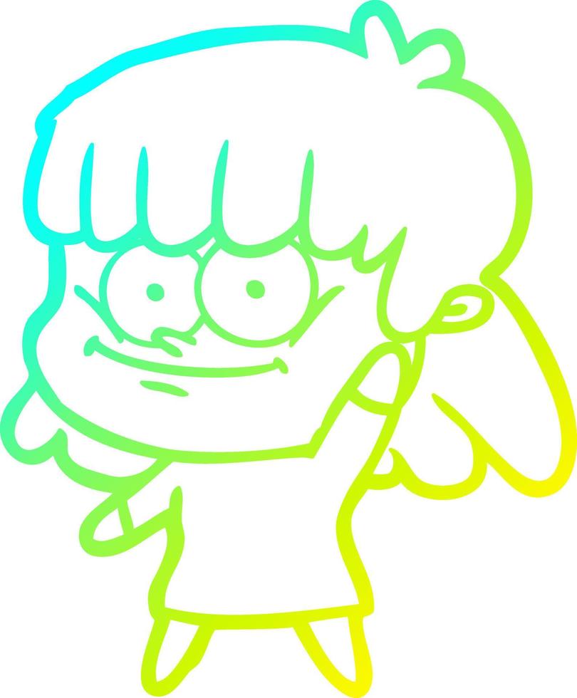 cold gradient line drawing cartoon girl smiling vector