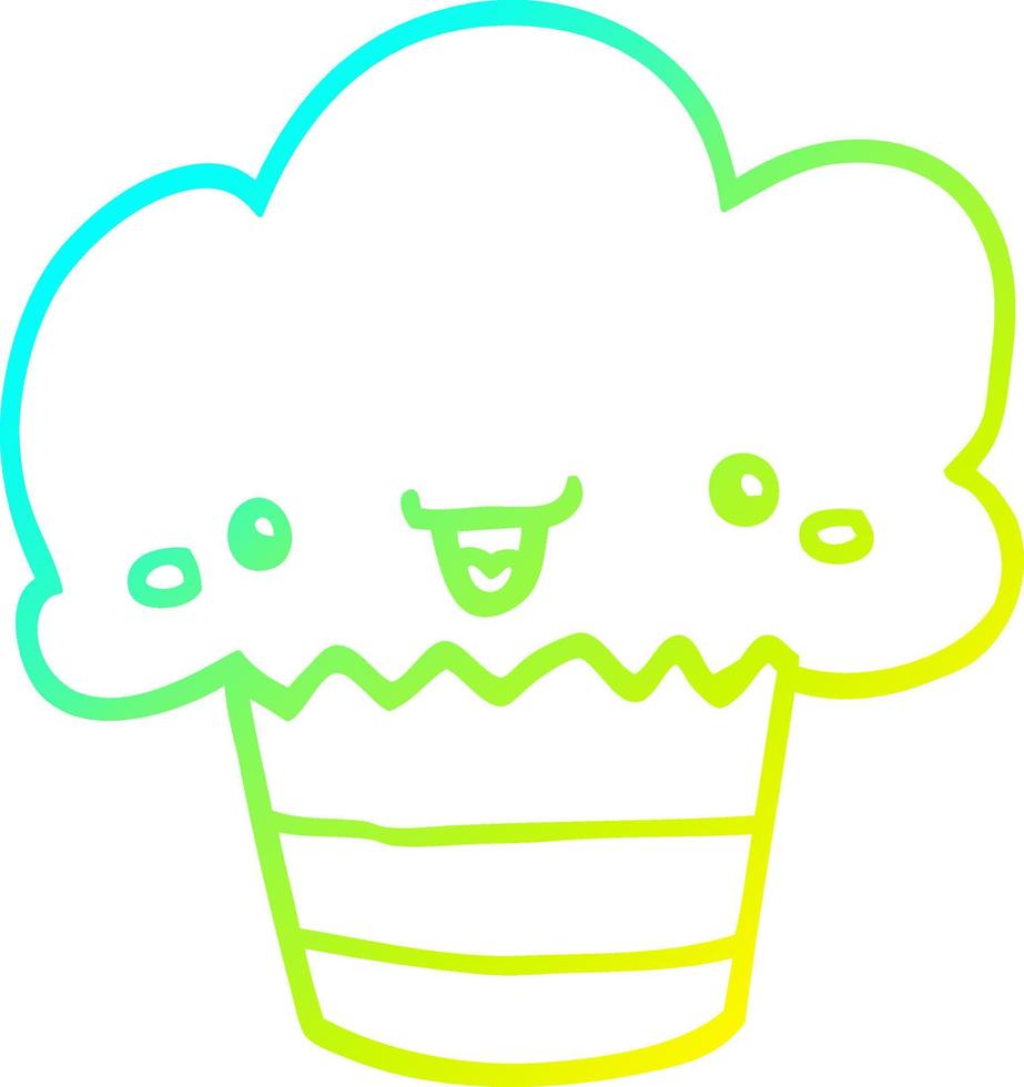 cold gradient line drawing cartoon cupcake with face vector