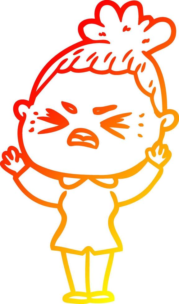 warm gradient line drawing cartoon angry woman vector