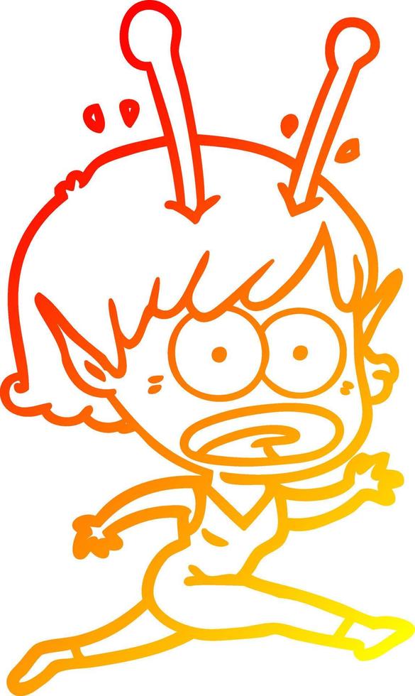warm gradient line drawing cartoon shocked alien girl vector