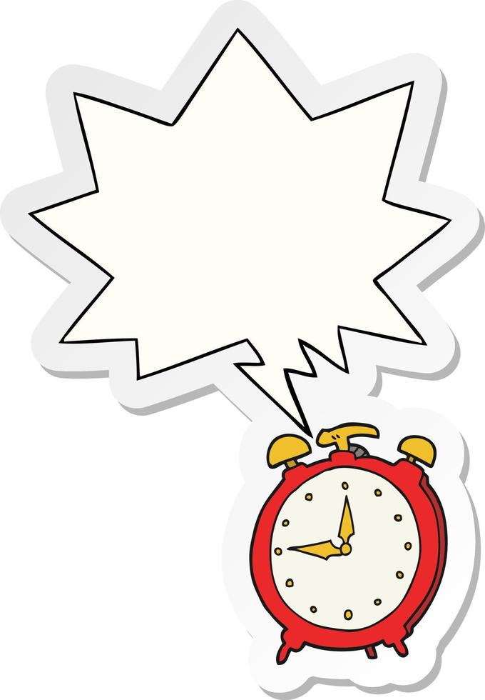 cartoon alarm clock and speech bubble sticker vector
