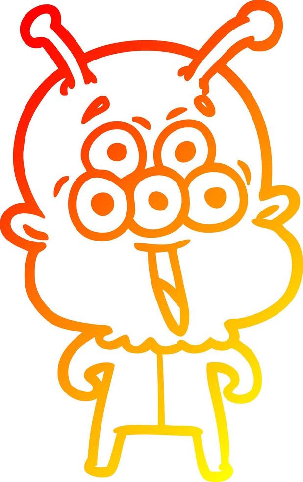 warm gradient line drawing happy cartoon alien vector