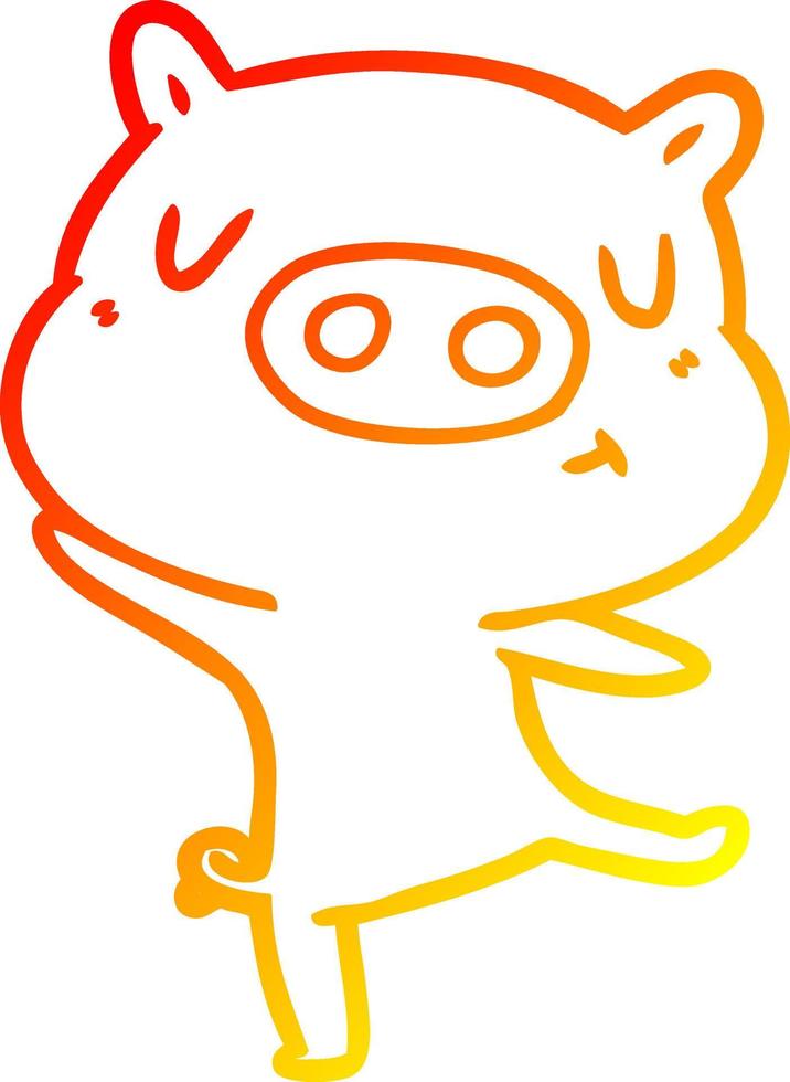 warm gradient line drawing cartoon pig dancing vector