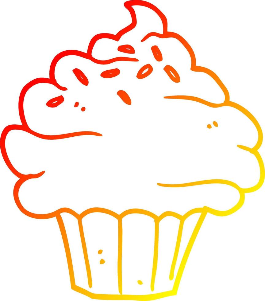 warm gradient line drawing cartoon cupcake vector