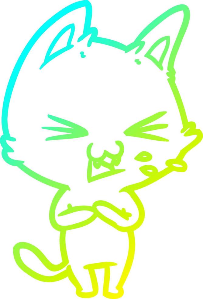 cold gradient line drawing cartoon cat hissing vector