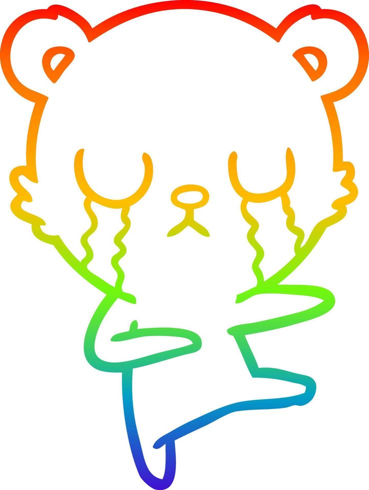 dibujo de línea de gradiente de arco iris dibujos animados de oso polar llorando vector