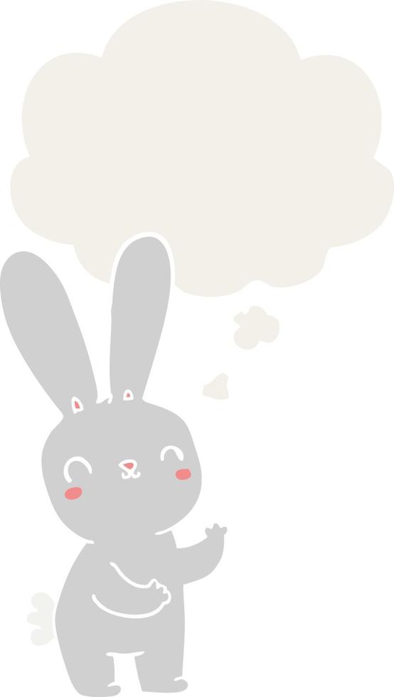 cute cartoon rabbit and thought bubble in retro style vector