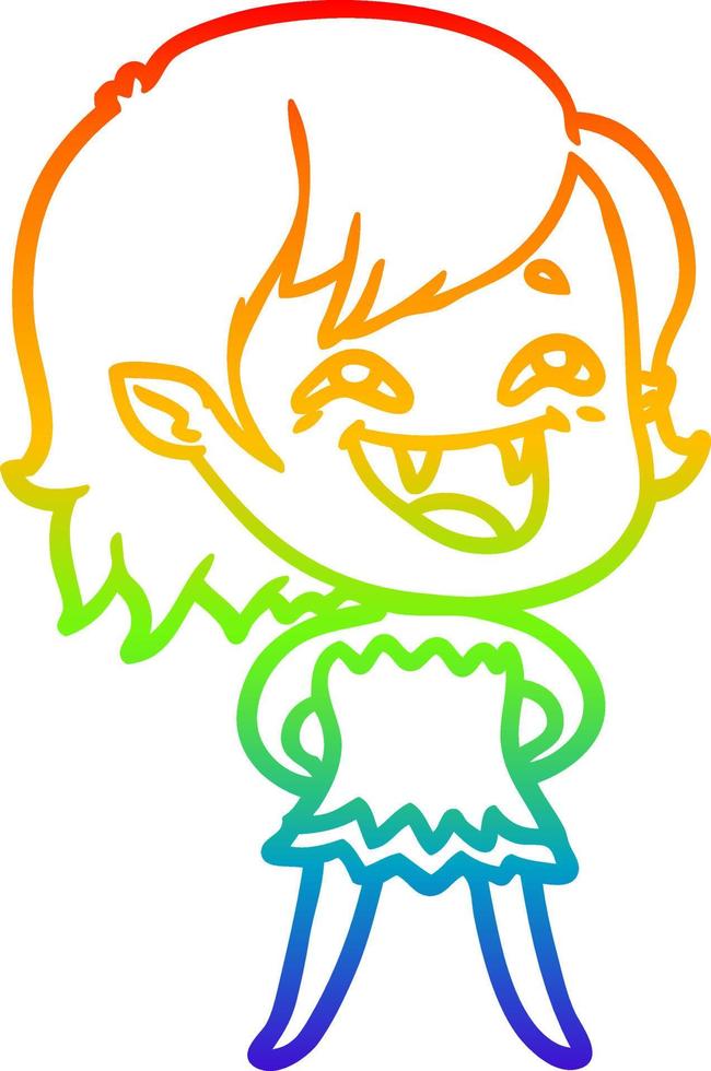 rainbow gradient line drawing cartoon laughing vampire girl vector