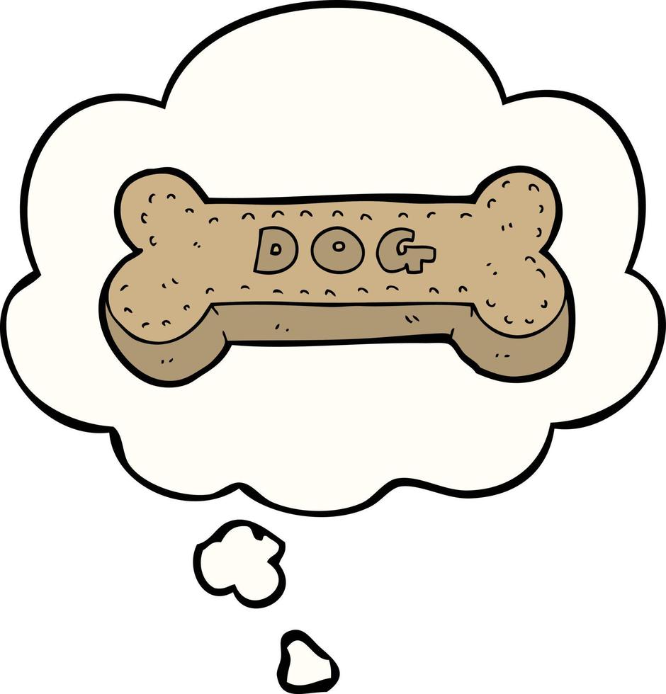 galleta de perro de dibujos animados y burbuja de pensamiento vector