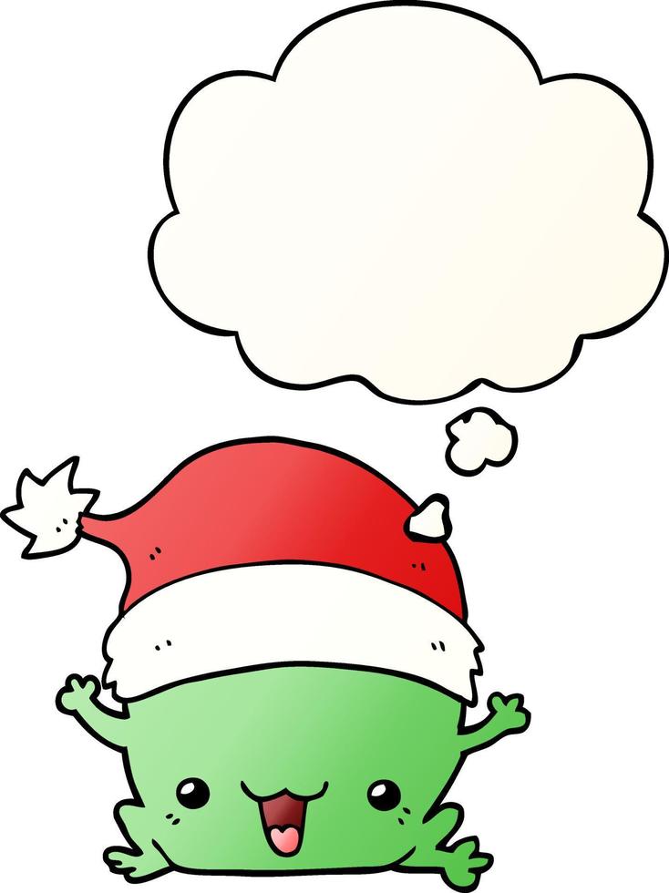 cute cartoon christmas frog and thought bubble in smooth gradient style vector