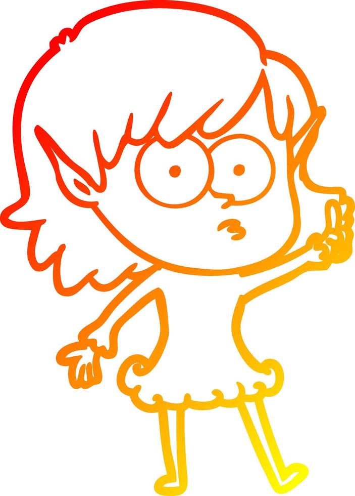 warm gradient line drawing cartoon shocked elf girl vector