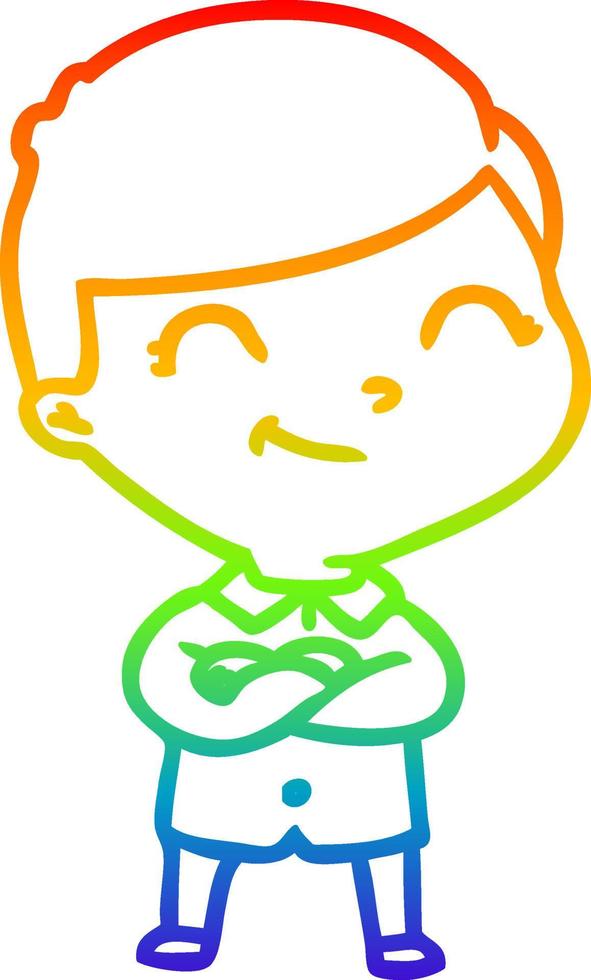 rainbow gradient line drawing cartoon boy smiling vector