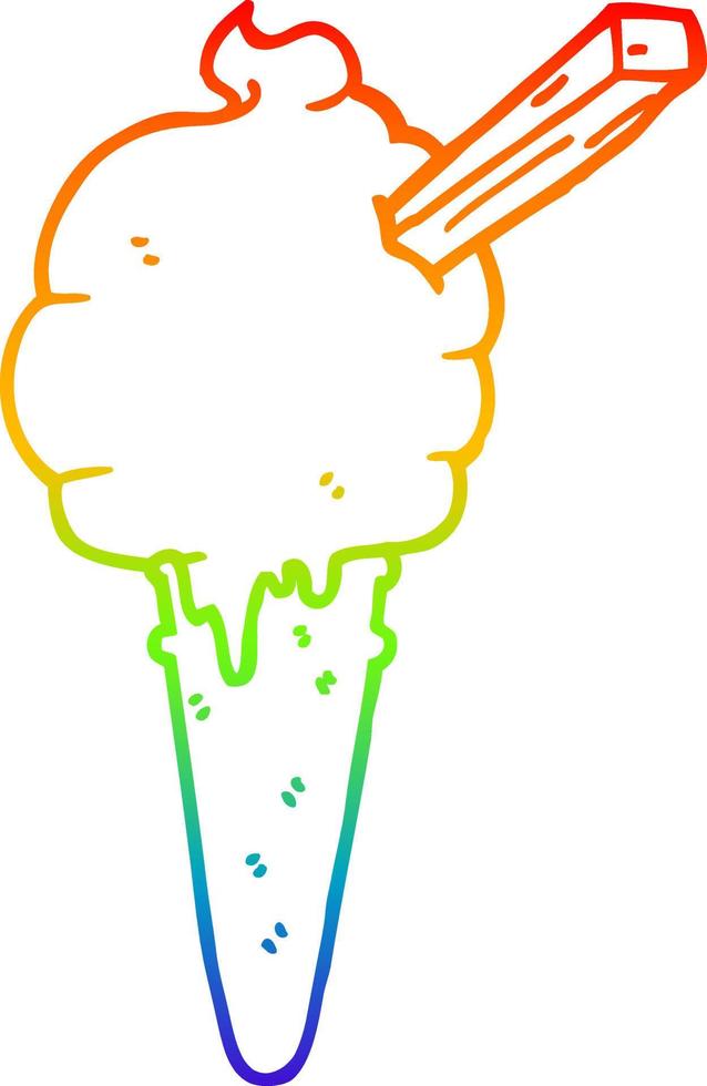 helado de dibujos animados de dibujo de línea de gradiente de arco iris vector