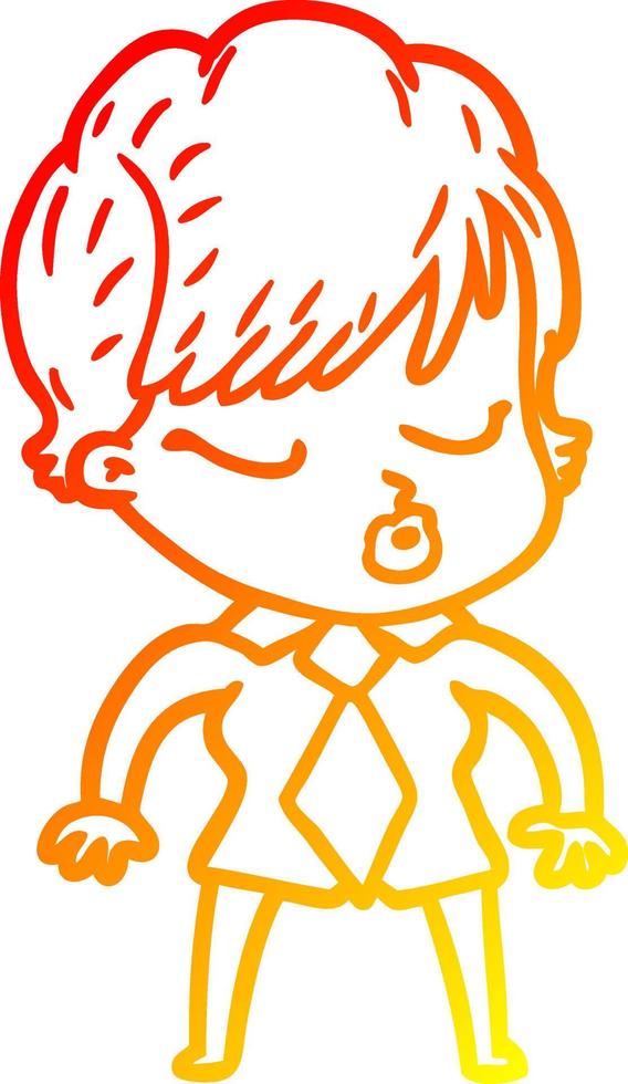 warm gradient line drawing cartoon woman with eyes shut vector