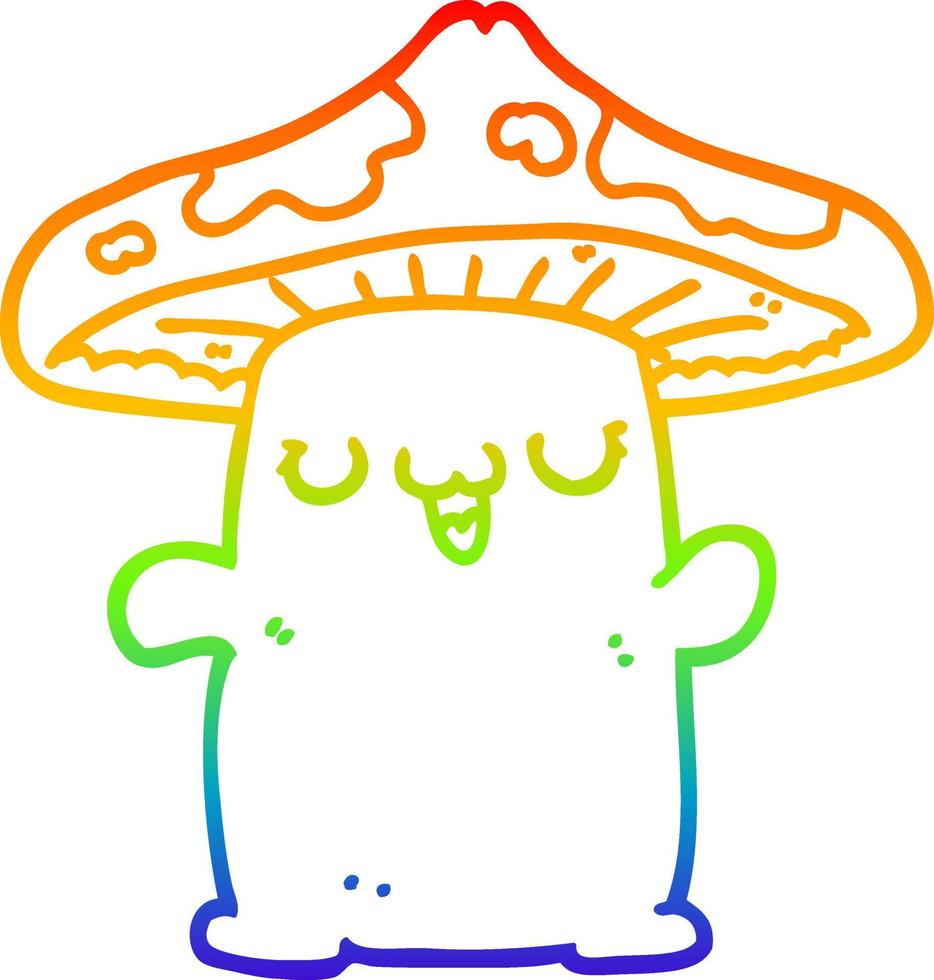rainbow gradient line drawing cartoon mushroom creature vector