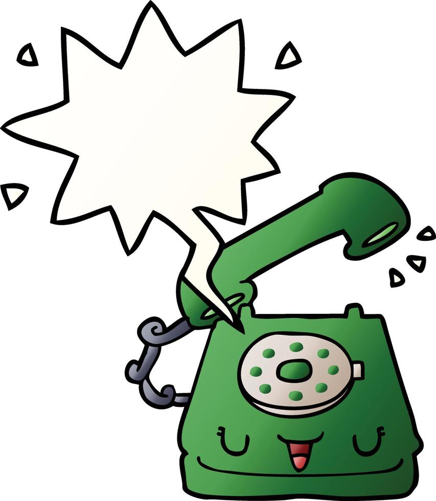 cute cartoon telephone and speech bubble in smooth gradient style vector