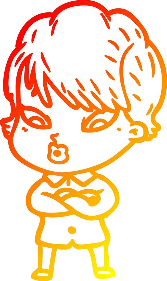 warm gradient line drawing cartoon woman vector