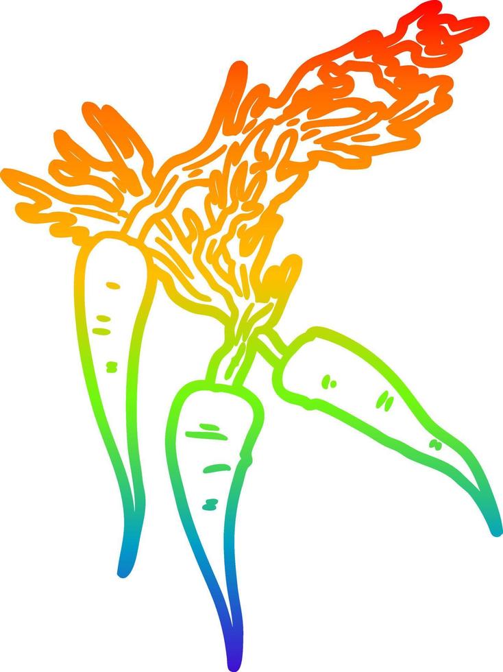 rainbow gradient line drawing cartoon carrots vector