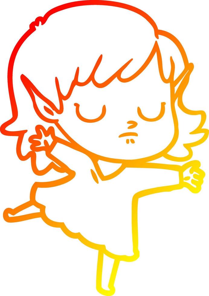 warm gradient line drawing cartoon elf girl vector