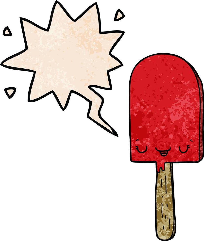 cartoon ice lolly and speech bubble in retro texture style vector