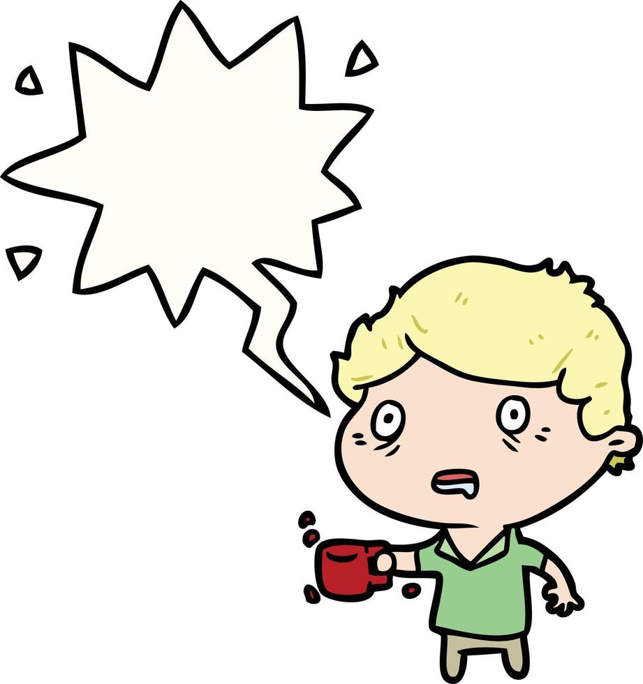 cartoon man jittery from drinking too much coffee and speech bubble vector