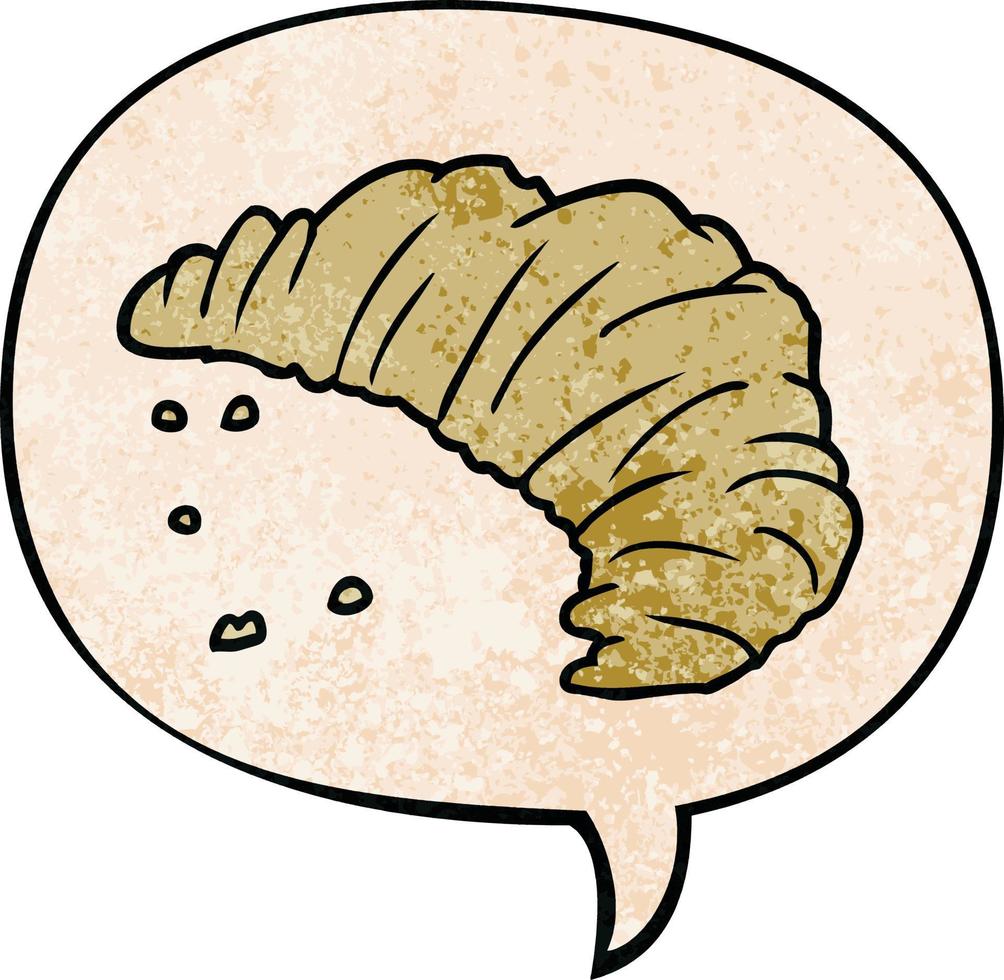 croissant de dibujos animados y burbuja de habla en estilo de textura retro vector