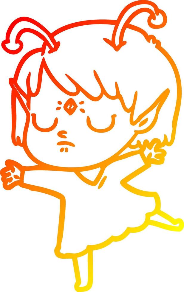 warm gradient line drawing cartoon alien girl vector