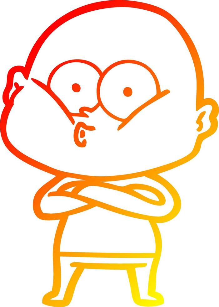 warm gradient line drawing cartoon bald man staring vector