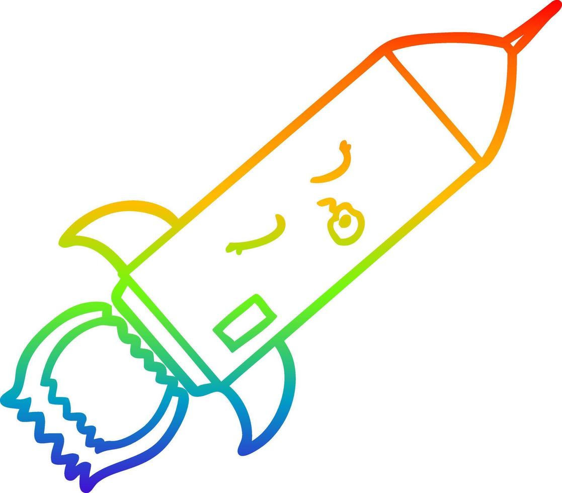 rainbow gradient line drawing cartoon rocket vector
