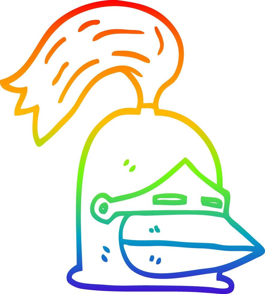 rainbow gradient line drawing cartoon golden helmet vector