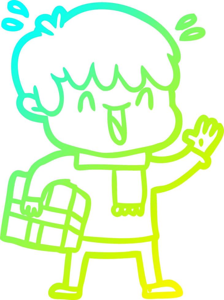 cold gradient line drawing cartoon laughing boy vector