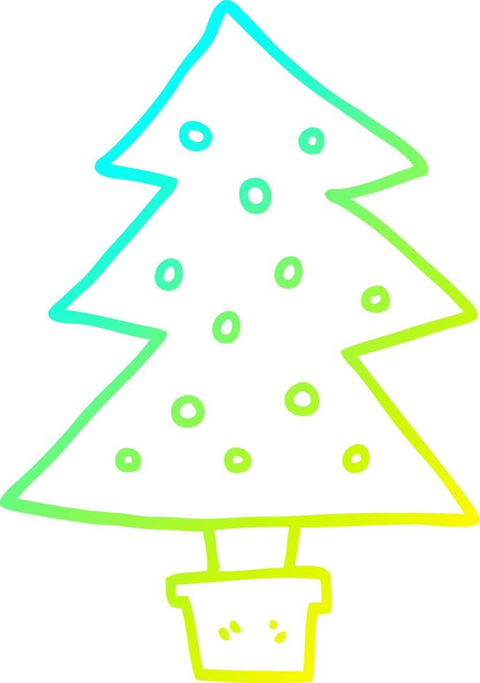 cold gradient line drawing cartoon christmas tree vector