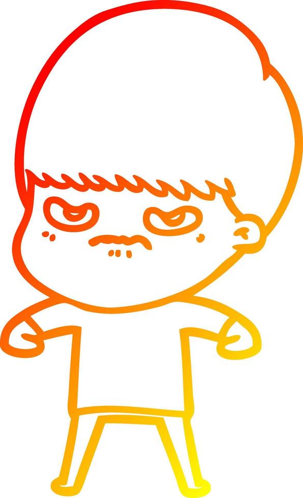 warm gradient line drawing cartoon angry boy vector