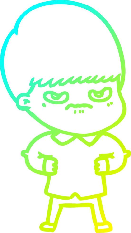 cold gradient line drawing annoyed cartoon boy vector