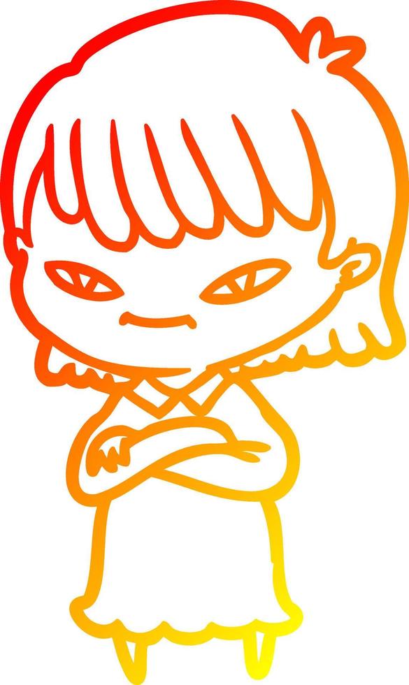 warm gradient line drawing cartoon woman vector