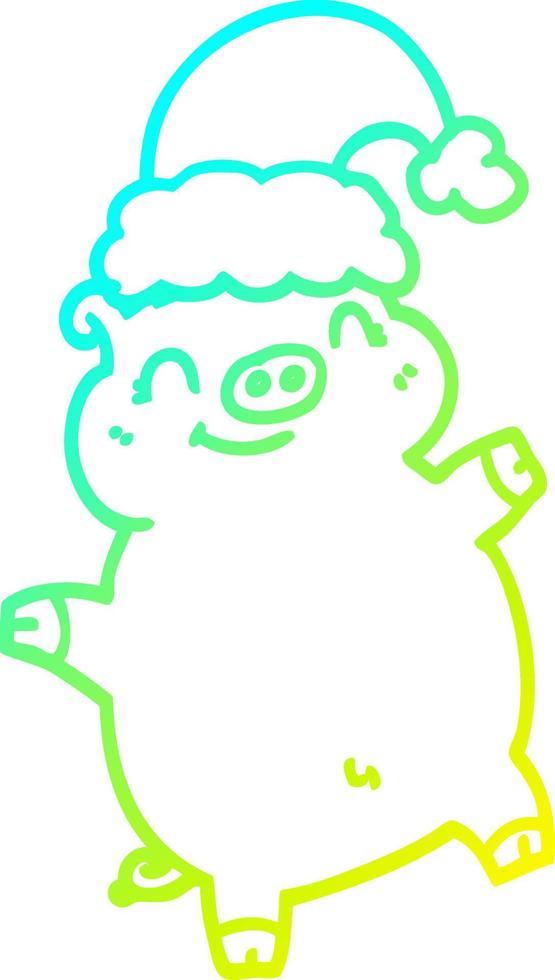 cold gradient line drawing cartoon happy christmas pig vector