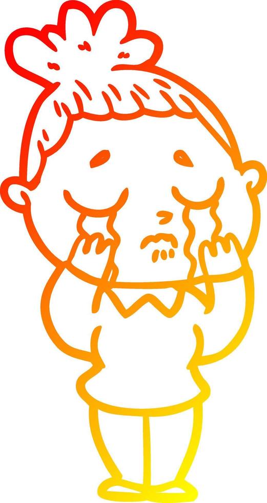 warm gradient line drawing cartoon crying woman vector