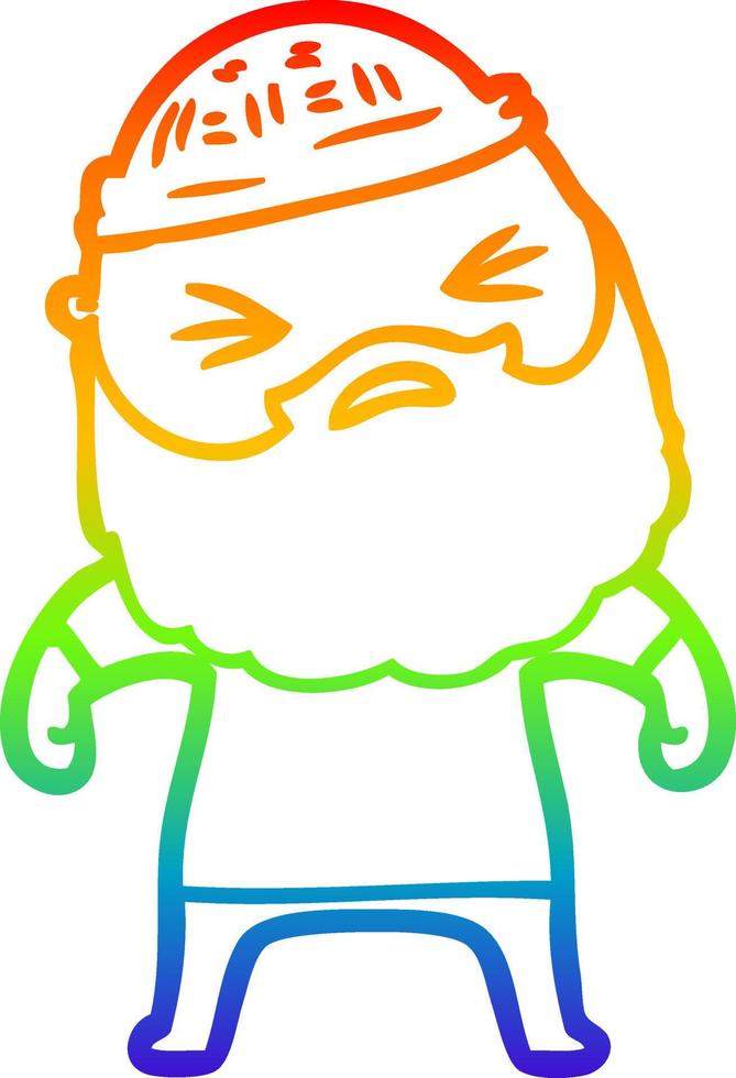 dibujo de línea de gradiente de arco iris hombre de dibujos animados con barba vector