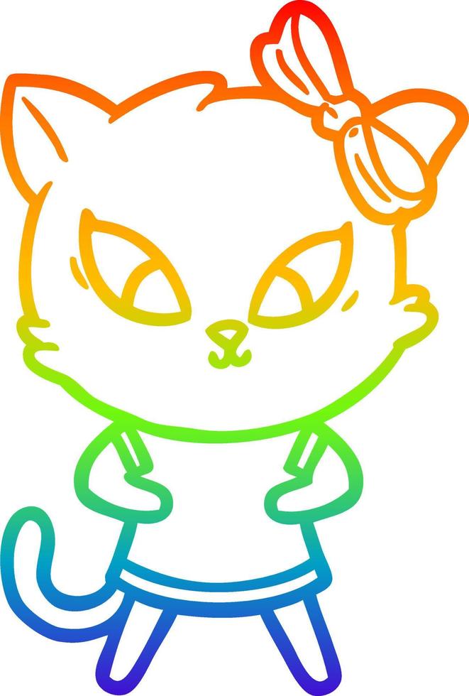 rainbow gradient line drawing cartoon cat vector