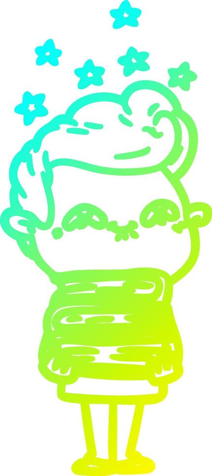 cold gradient line drawing cartoon excited man vector