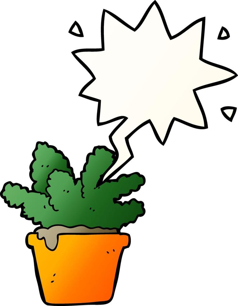 cartoon house plant and speech bubble in smooth gradient style vector
