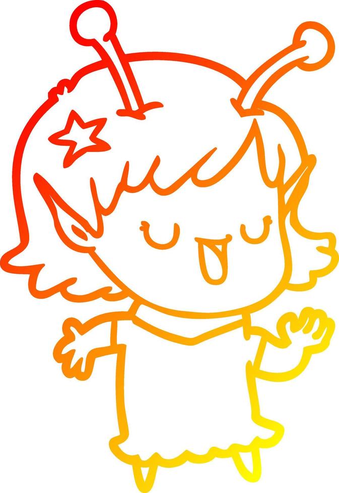 warm gradient line drawing happy alien girl cartoon vector