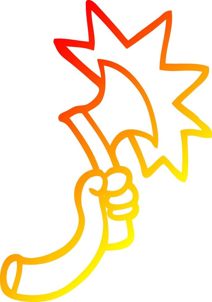 warm gradient line drawing cartoon arm with axe vector