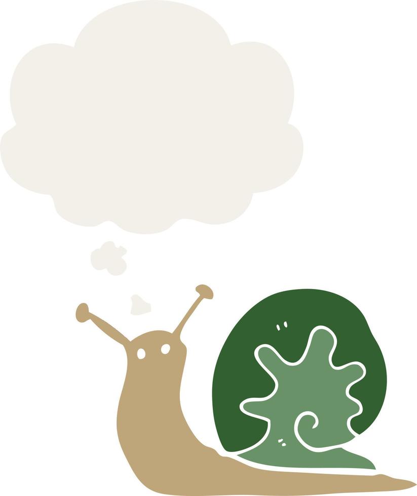 cartoon snail and thought bubble in retro style vector