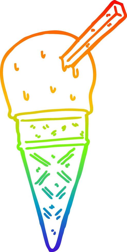 rainbow gradient line drawing cartoon ice cream vector