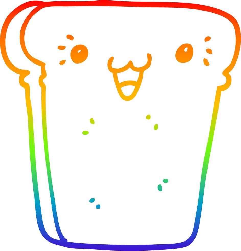 dibujo de línea de gradiente de arco iris rebanada de pan de dibujos animados vector