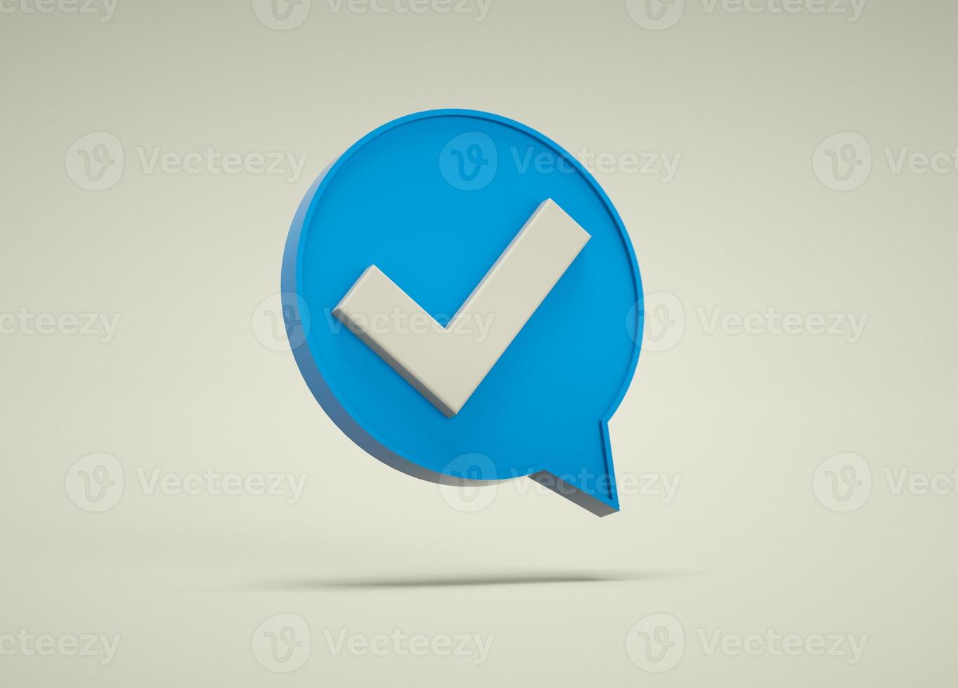 3d checkmark with speech bubble over white background with realistic shadow. 3D rendering. photo