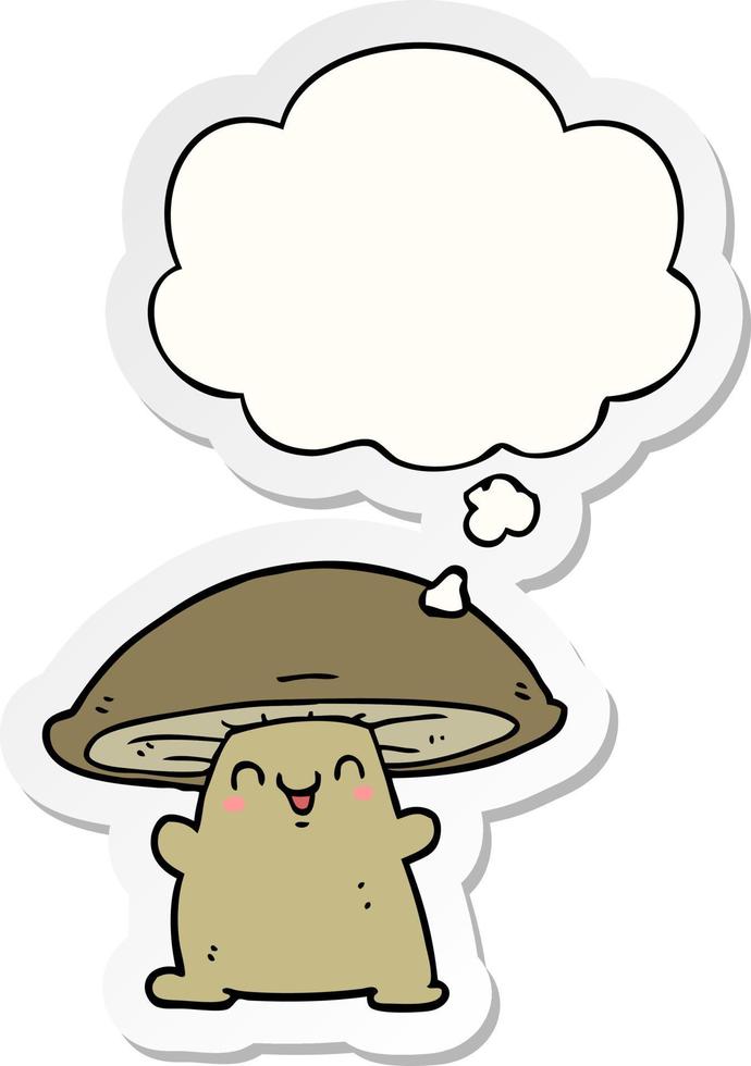 cartoon mushroom character and thought bubble as a printed sticker vector