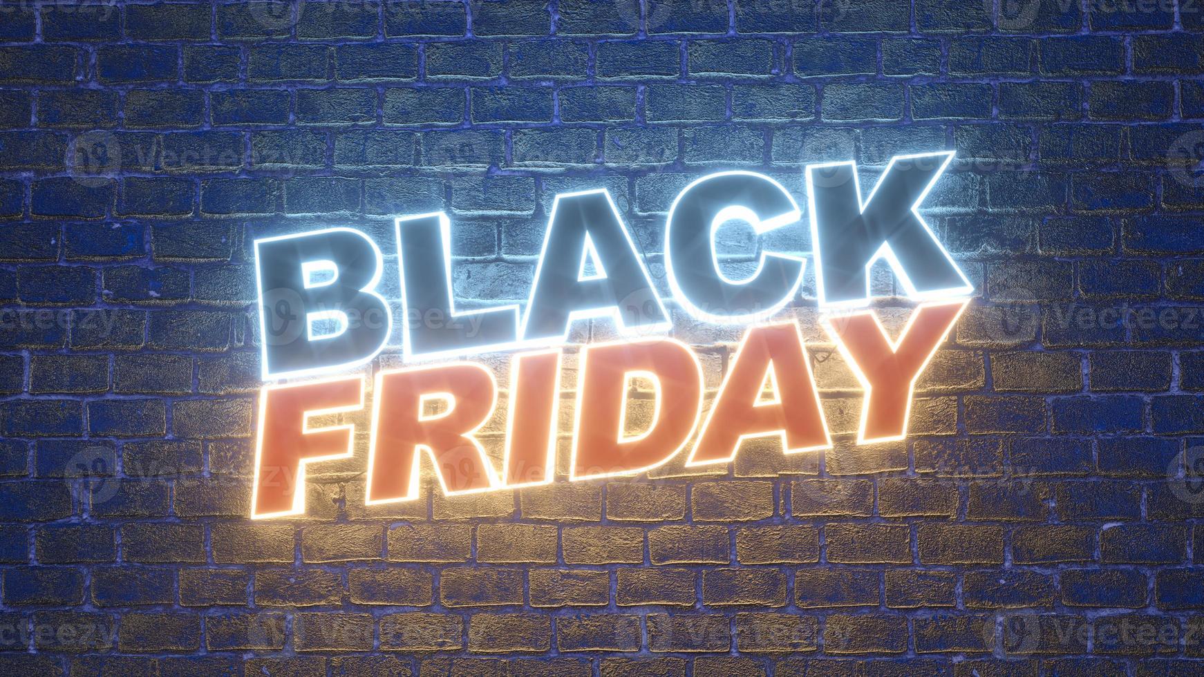 Neon lamp illuminated sign of Black Friday logo for decoration and covering on the wall background. Concept of sale and discount. 3D Rendering. photo